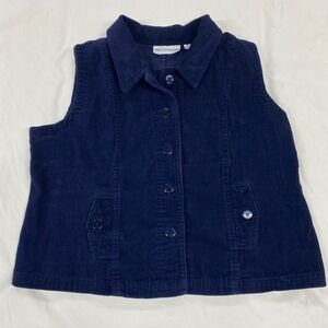 Rebecca Malone Navy Blue Corduroy Button Front Vest Womens Small Collared Cotton